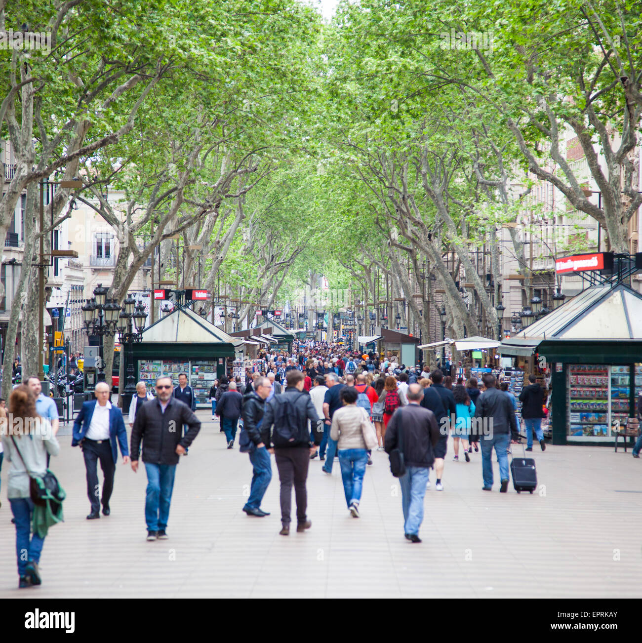 People strolling on La Rambla in Barcelona Stock Photo