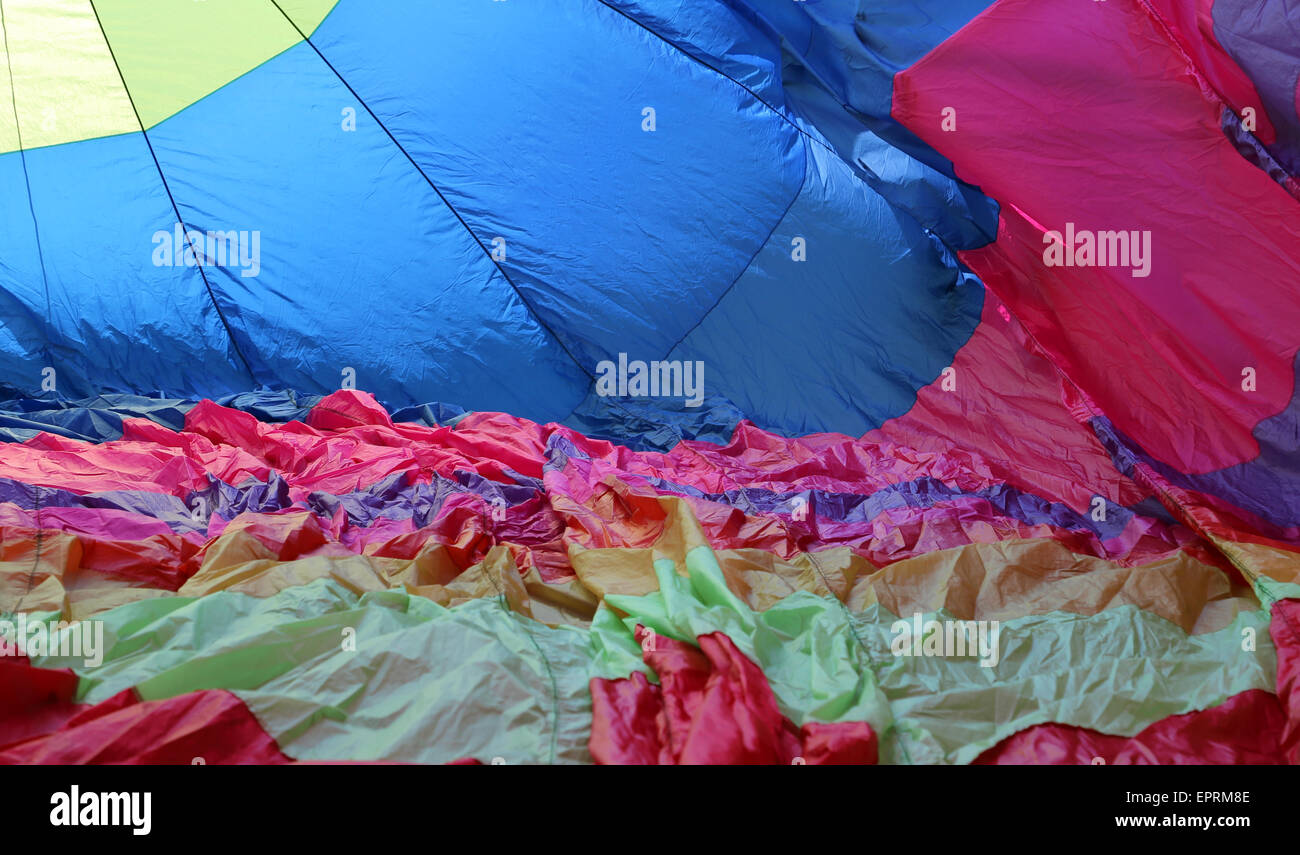 inside a large colored nylon balloon Stock Photo