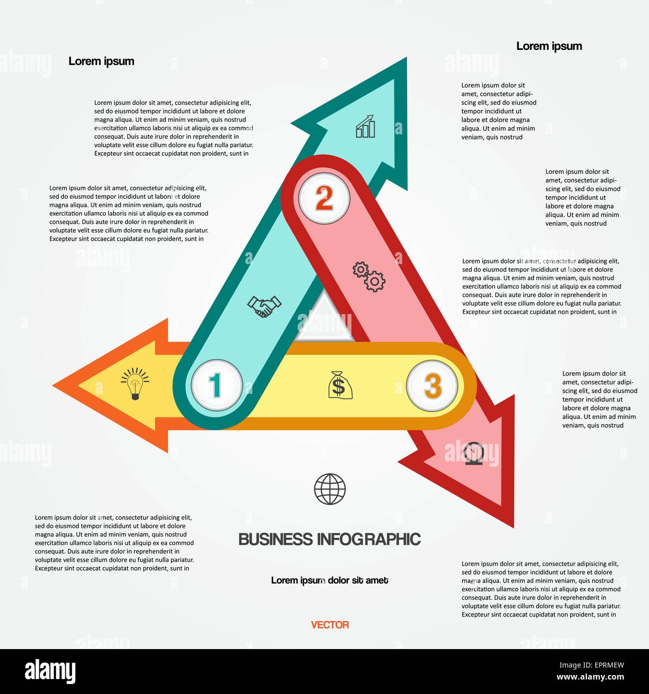 Template with 3 options multi-coloured arrows for infographic Stock ...