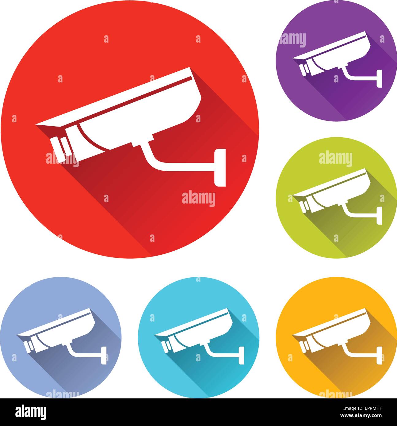 vector illustration of six colorful video surveillance icons Stock Vector