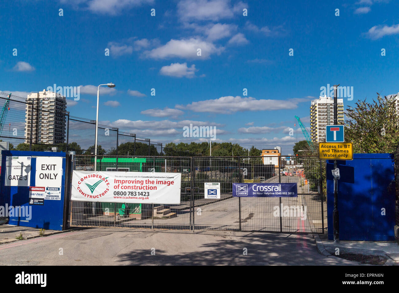 Entrance to the Crossrail project site in North Woolwich, London, UK ...