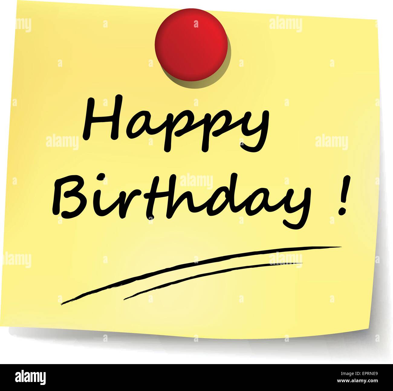 illustration of happy birthday yellow note on white background Stock Vector