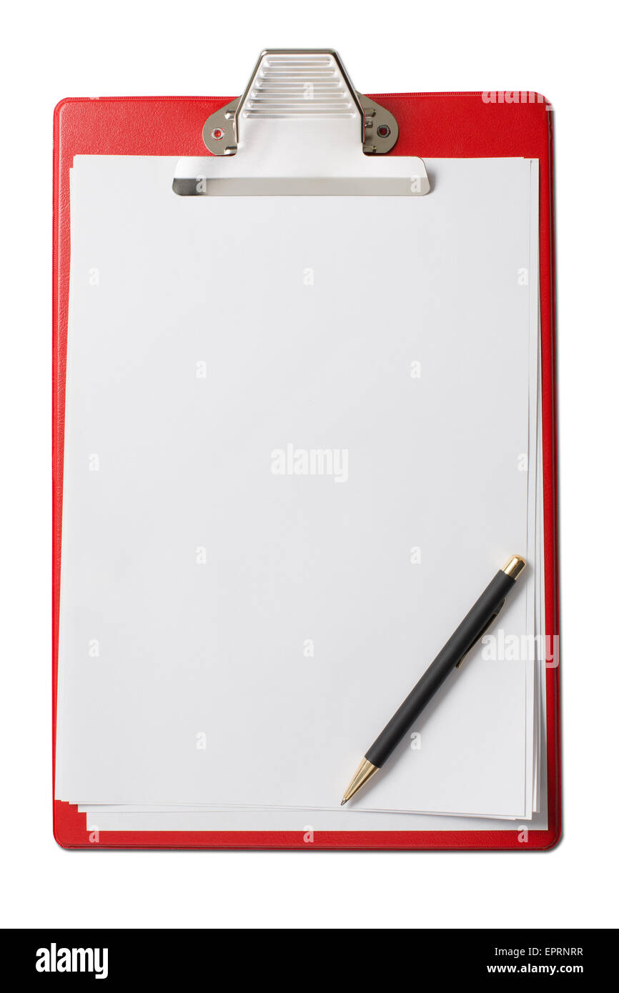 clipboard with blank paper sheets and pen isolated Stock Photo