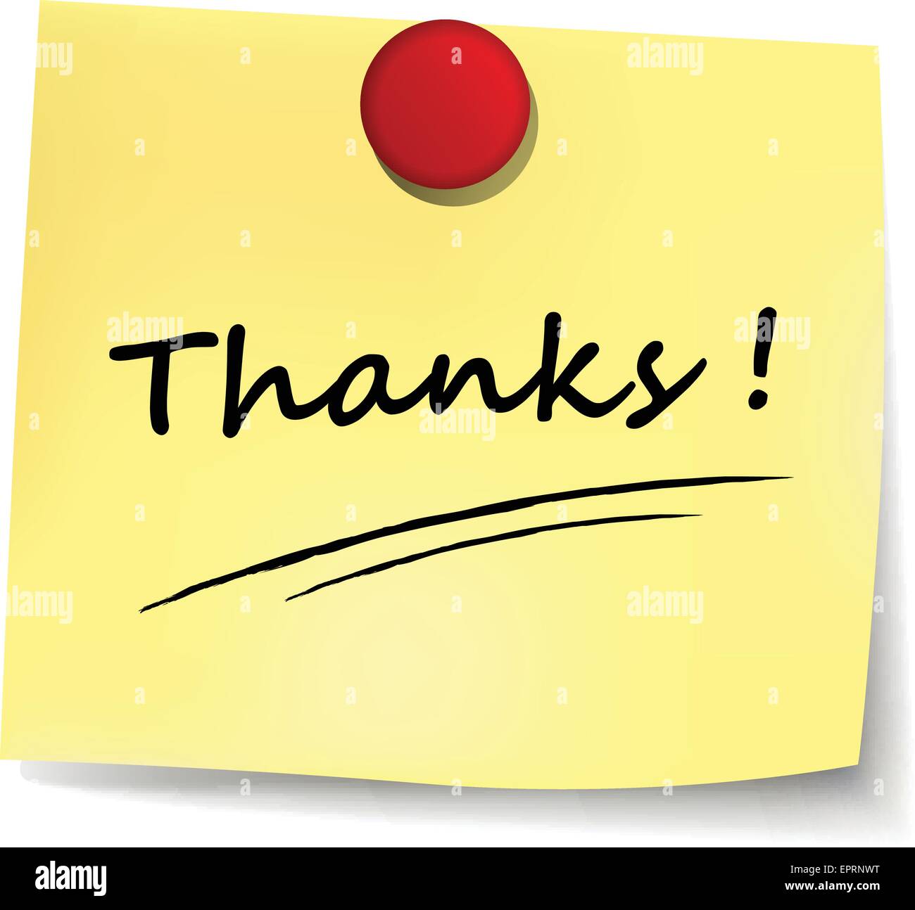 illustration of thanks yellow note on white background Stock Vector