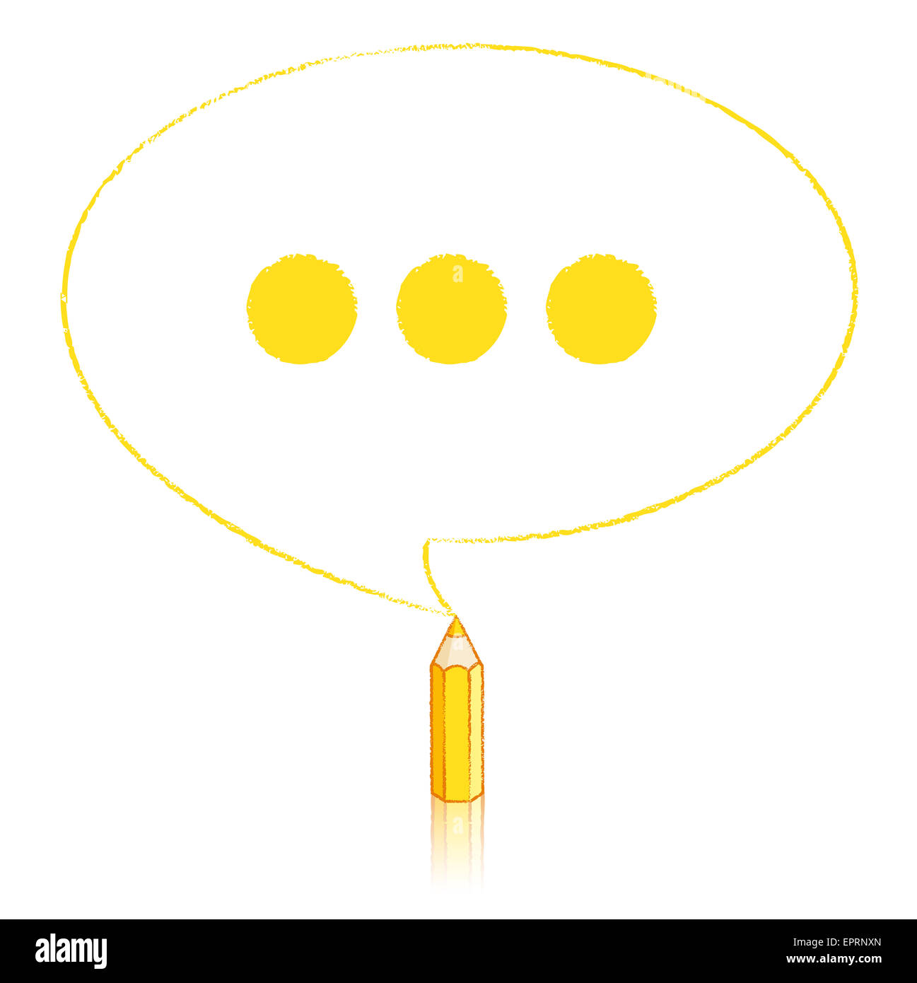 Yellow Pencil with Reflection Drawing Oval Speech Bubble on White