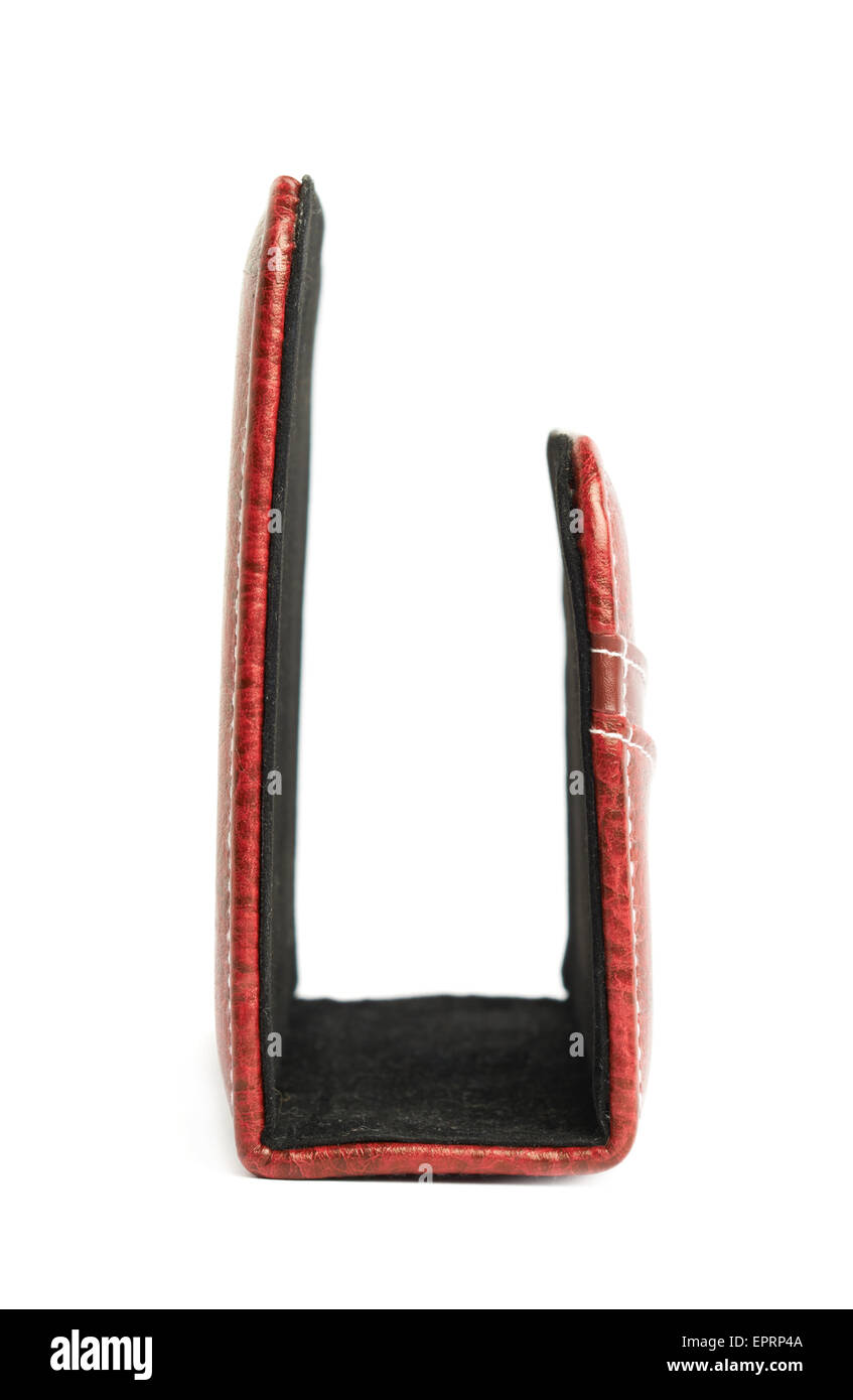 Red leather envelope holder isolated Stock Photo Alamy