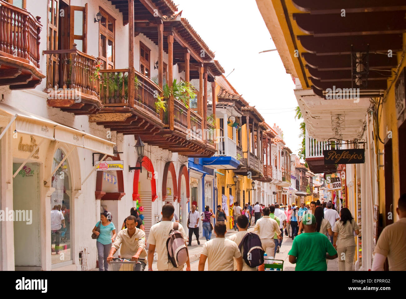 A busy (bustling) street in Cartagena, Colombia South America Stock Photo