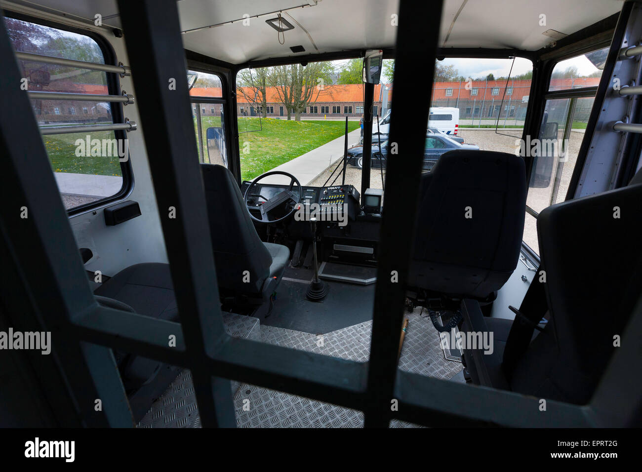 Volvo bus to transport prisoners at 'Prison Museum ' Veenhuizen the Netherlands Europe interior driver's place Stock Photo