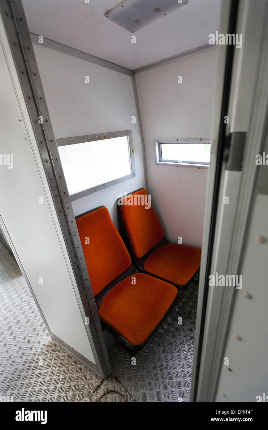 Volvo bus to transport prisoners at 'Prison Museum ' Veenhuizen the Netherlands Europe interior cabin Stock Photo