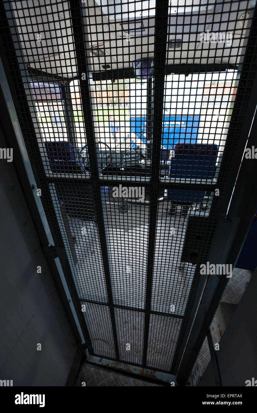 Volvo bus to transport prisoners at 'Prison Museum ' Veenhuizen the Netherlands Europe interior driver's place Stock Photo