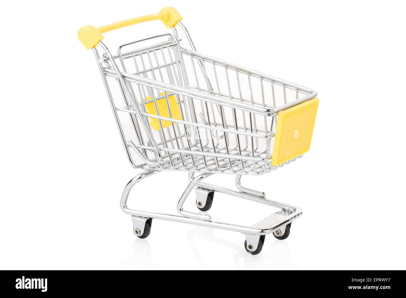 Yellow shopping cart on white Stock Photo Alamy