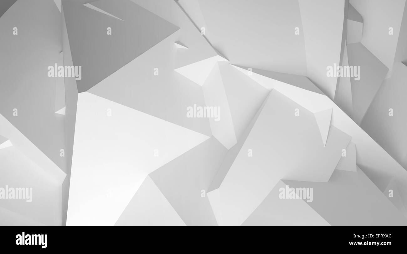 White abstract digital 3d chaotic polygonal surface background texture Stock Photo