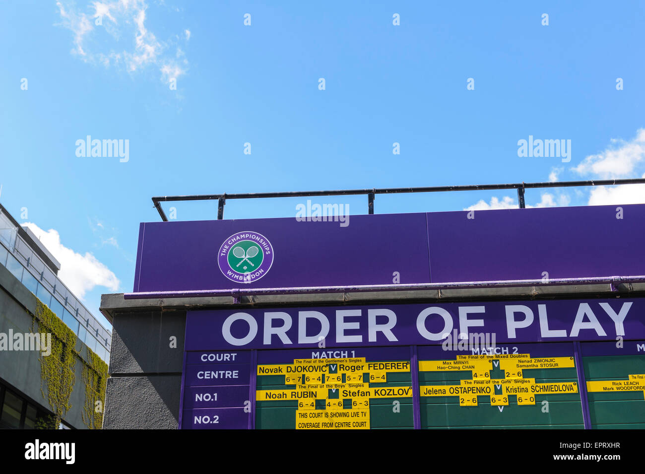 Wimbledon scoreboard. Stock Photo