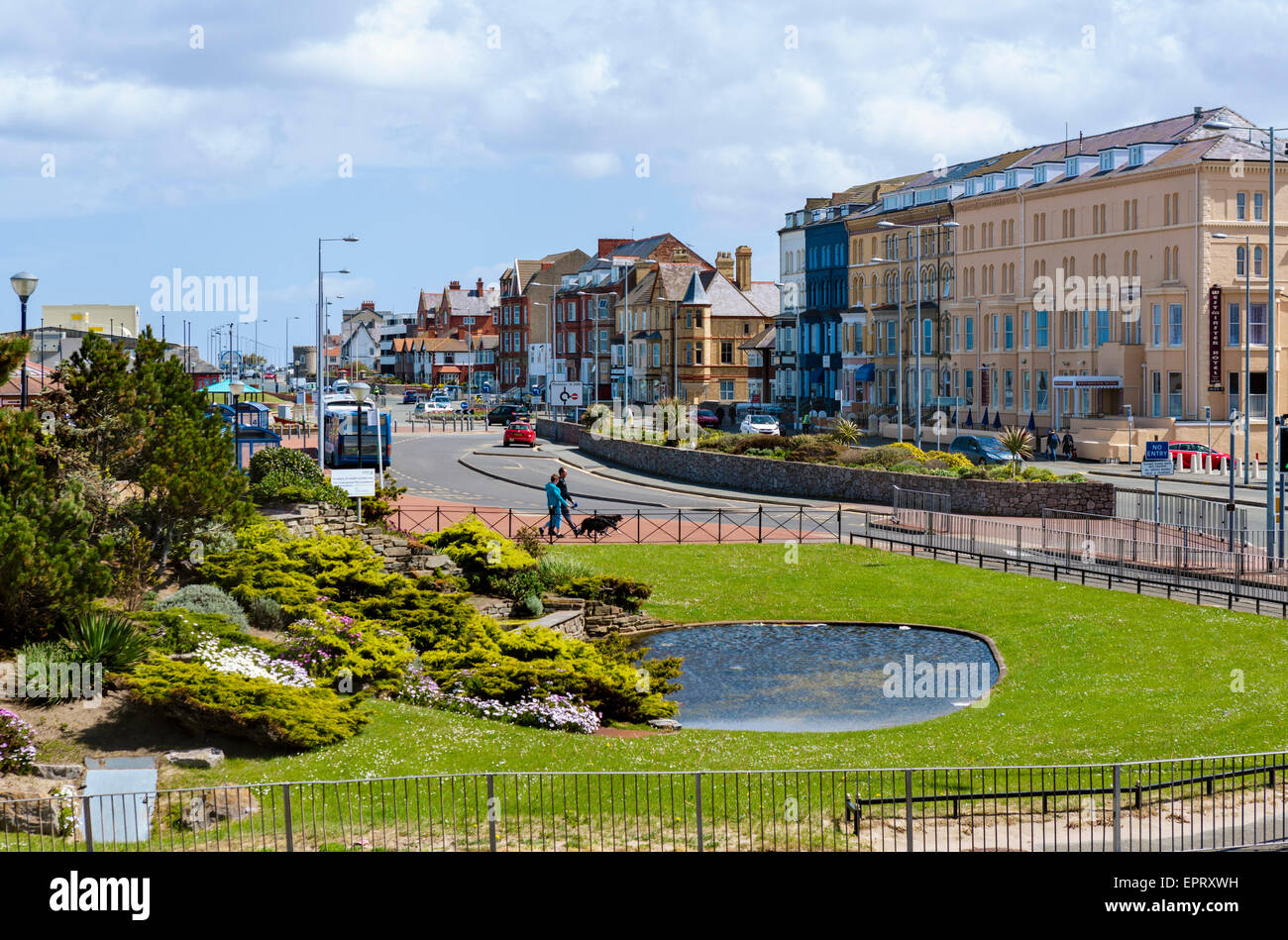 View down East Parade in the town center, Rhyl, Denbighshire, Wales, UK Stock Photo