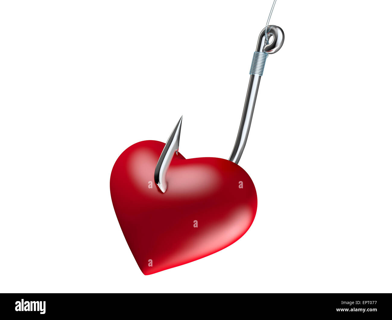 Red heart on the fishing hook isolated on white Stock Photo