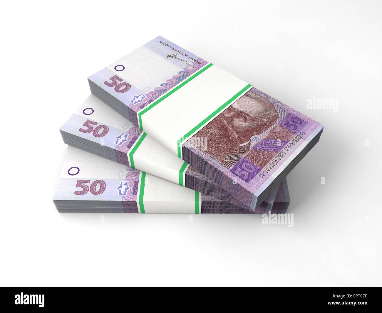 Stacks of Ukrainian money. 3D illustration. Stock Photo