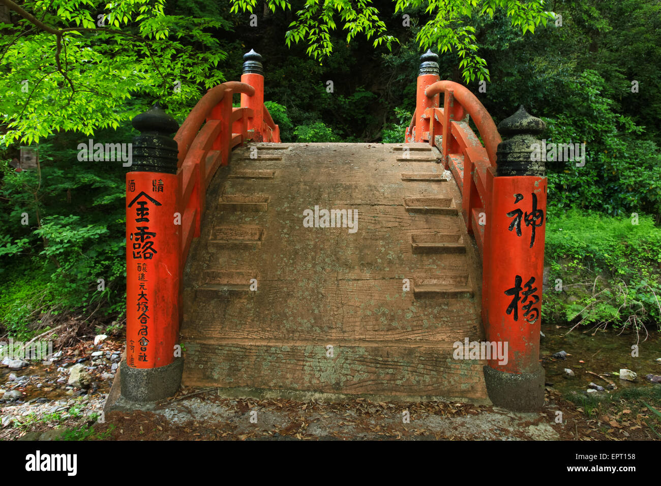 Japanese nature scene with bridge Stock Photo