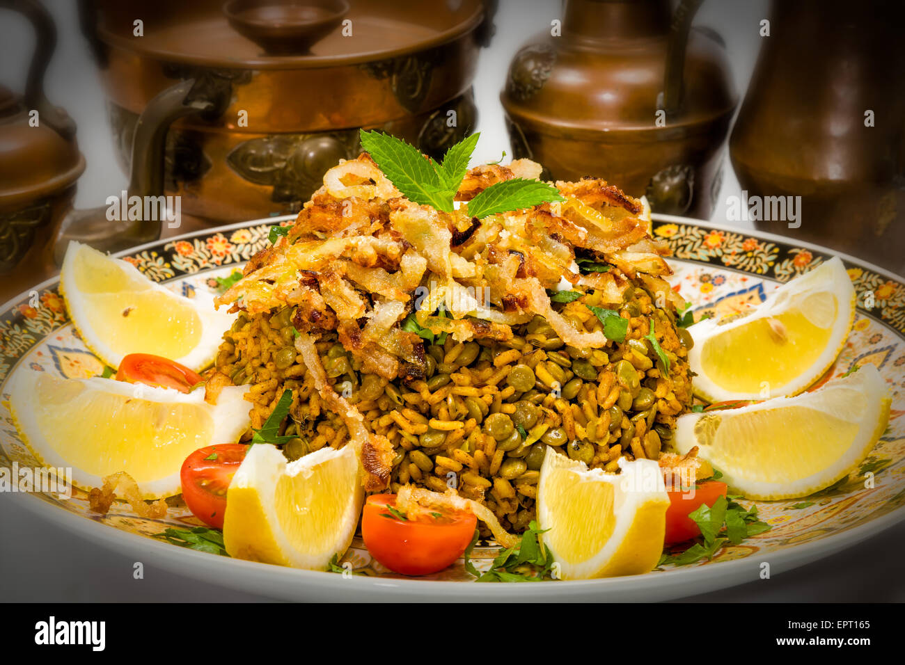 Mejadra - traditional Arabic dish of rice and lentils Stock Photo