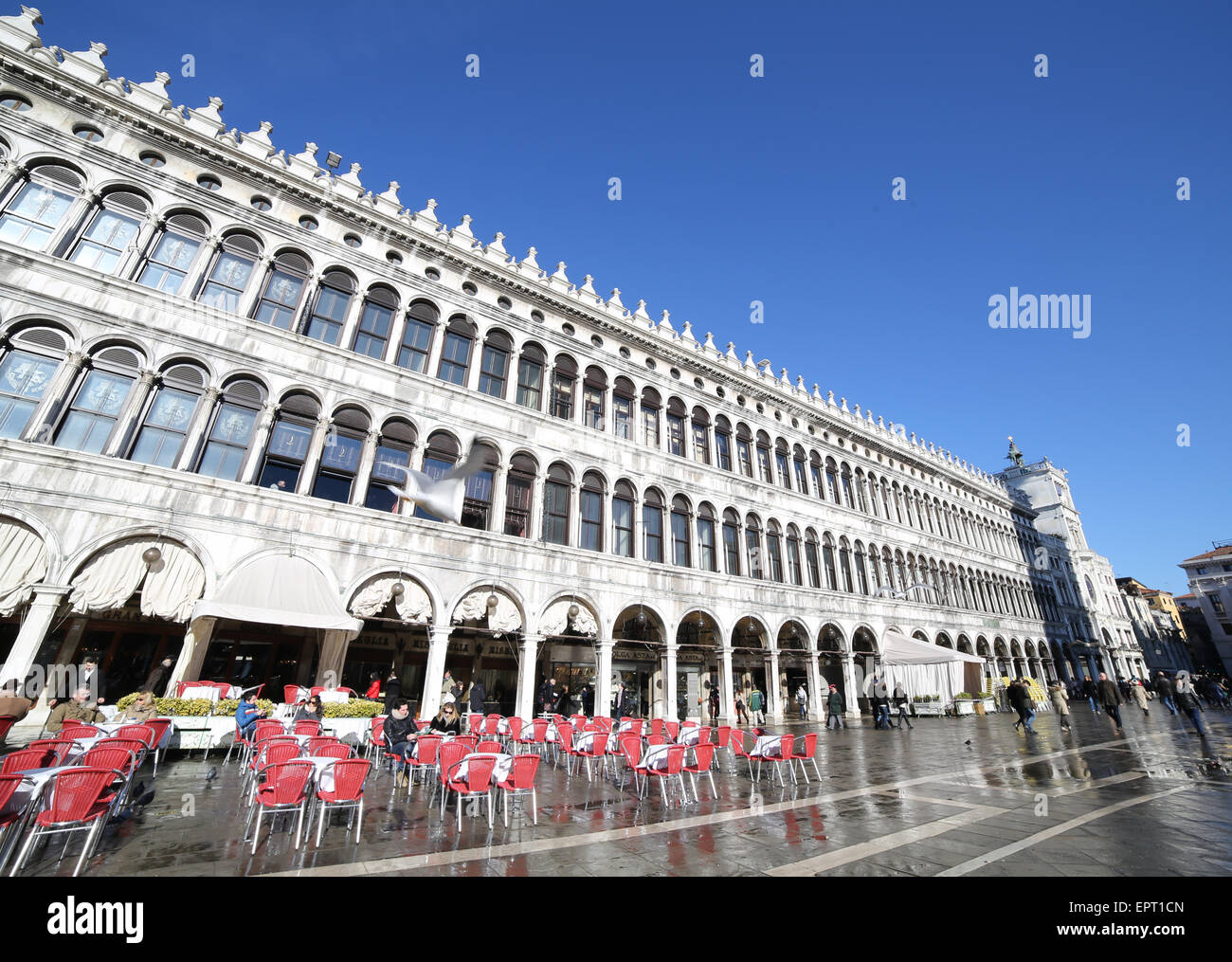 VENICE, VE, ITALY January 31, 2015bar tables and the palazzo delle