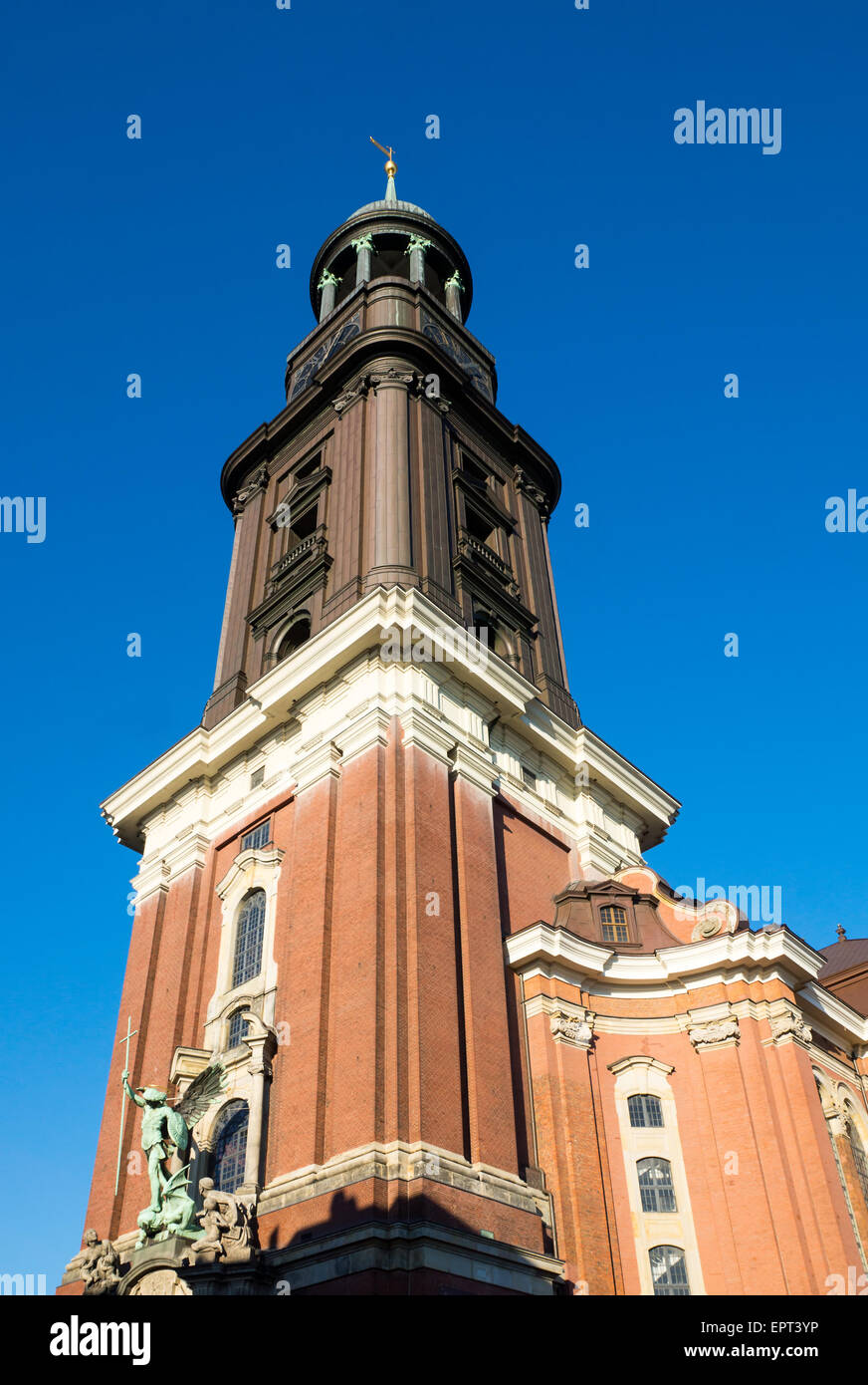 The tower of the famous St. Michael church in Hamburg, Germany Stock