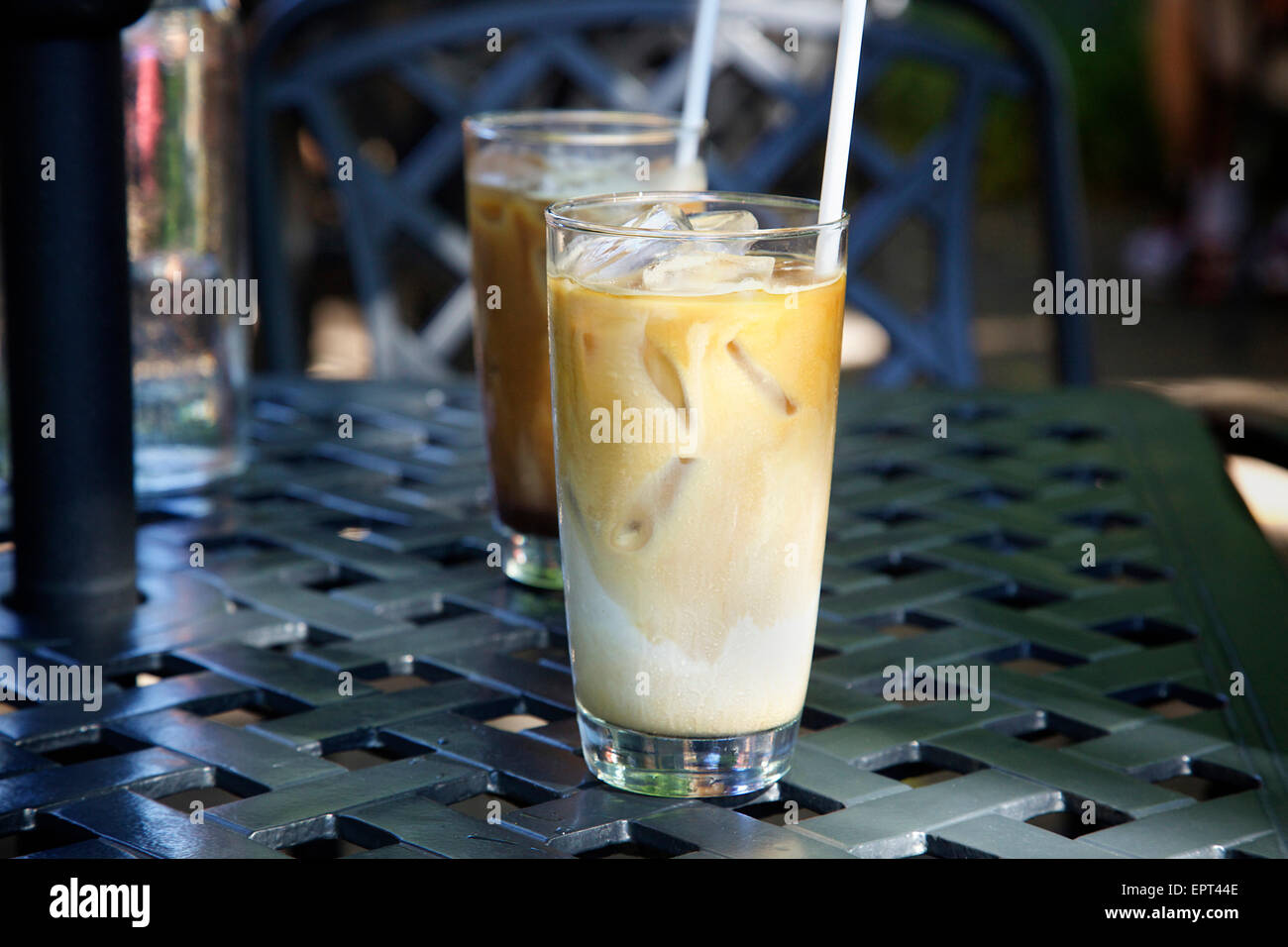 Two Iced Coffees on Patio Table, Dundas, Ontario, Canada Stock Photo Alamy