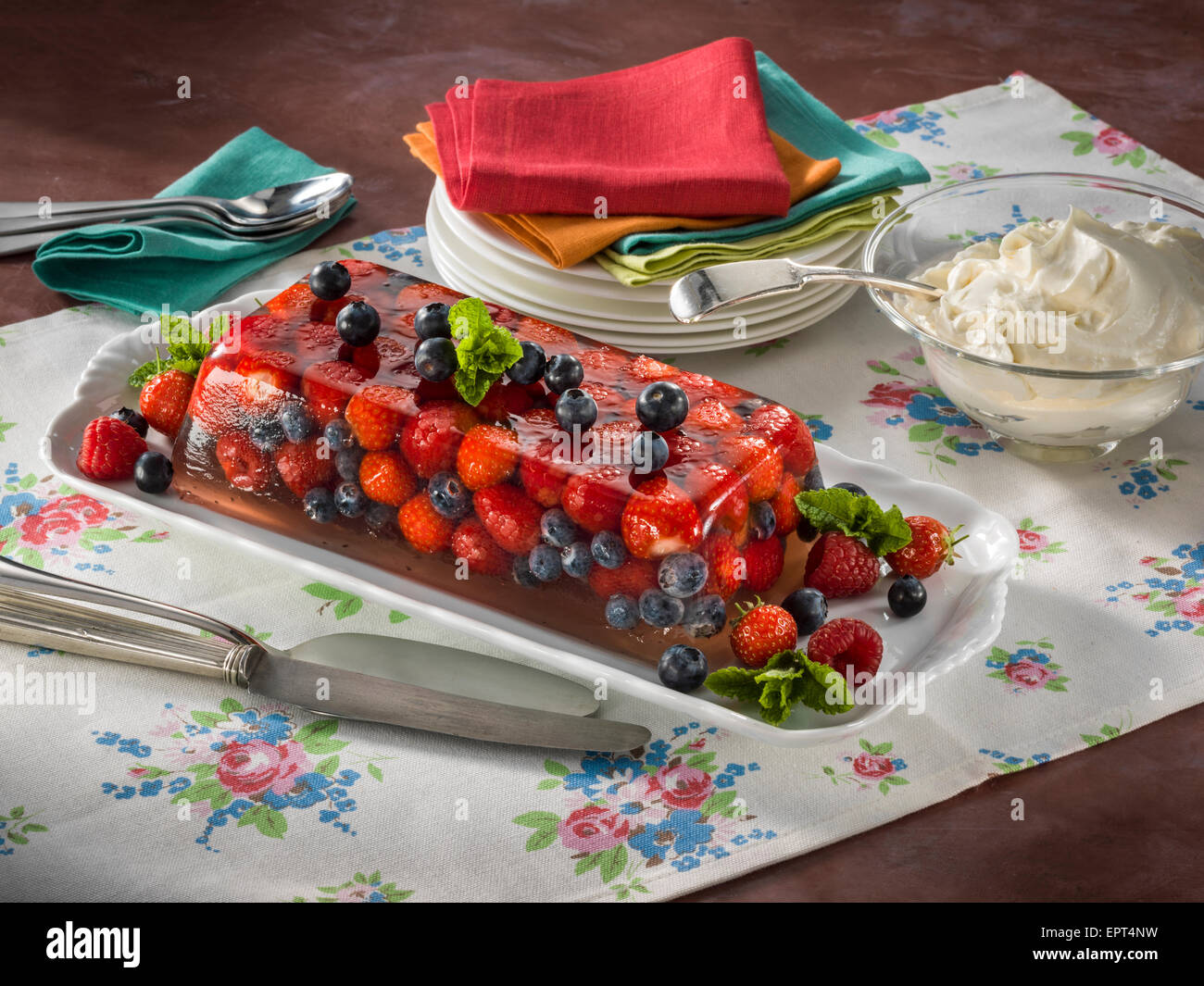 Summer berry fruit terrine dessert Stock Photo Alamy