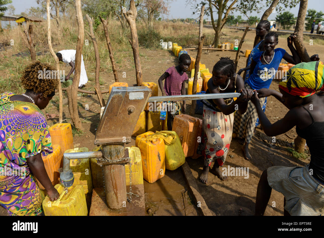 ETHIOPIA Gambela, hand pump set for water supply in village