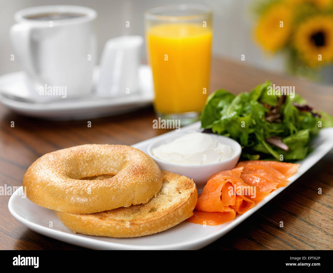 Smoked Salmon, Cream Cheese and Bagel with side of Mixed Greens Salad