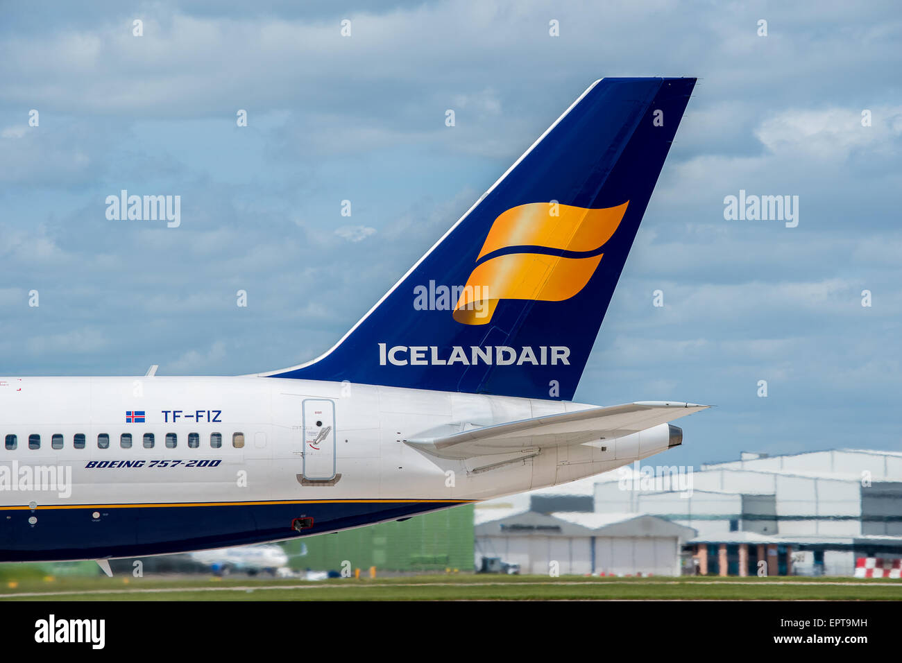 Icelandair Airlines Boeing 757 tail livery at Manchester Airport Stock Photo