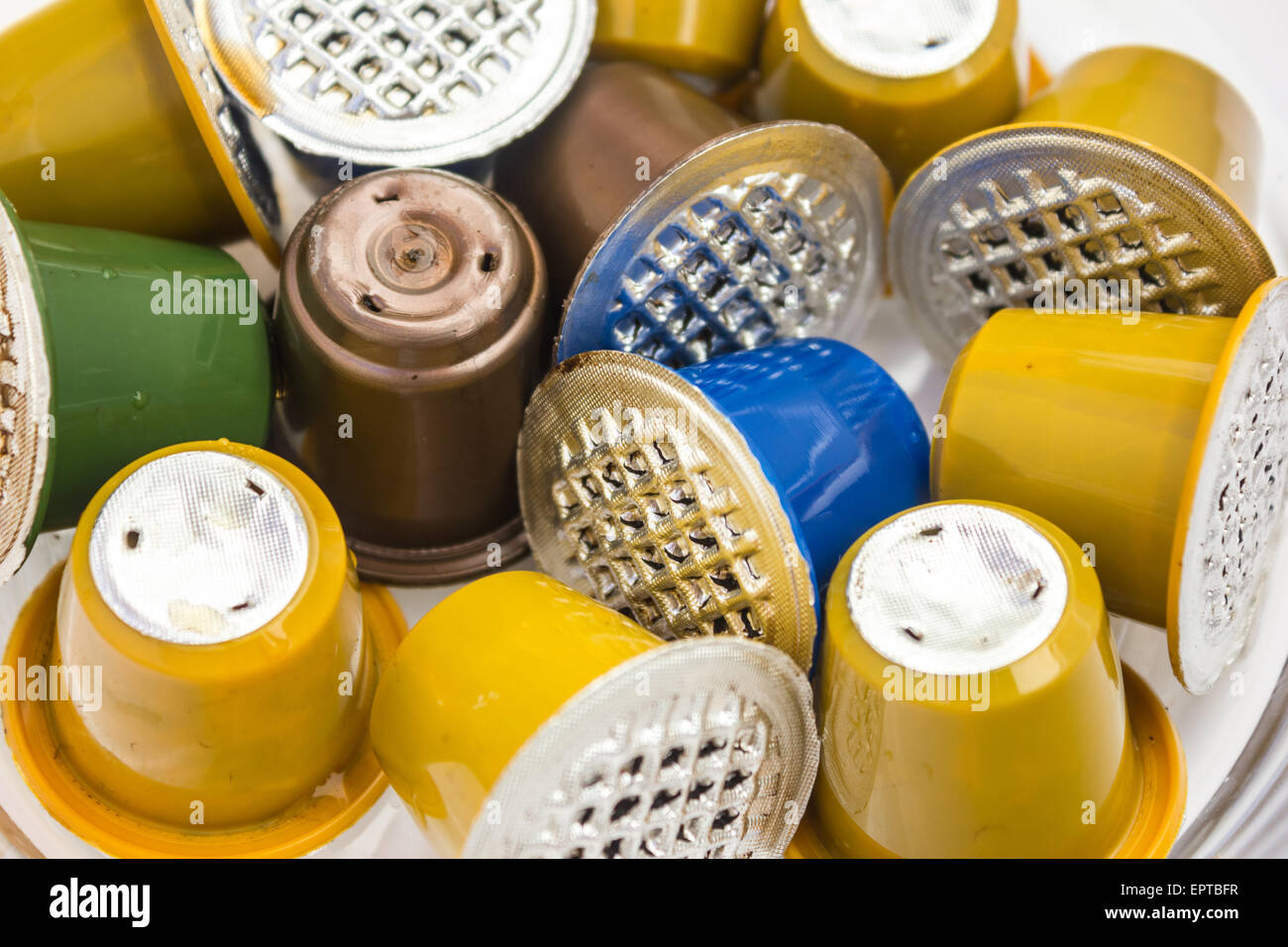 Spent or used empty Nespresso capsules, coffee capsules, aluminium capsules, raw material