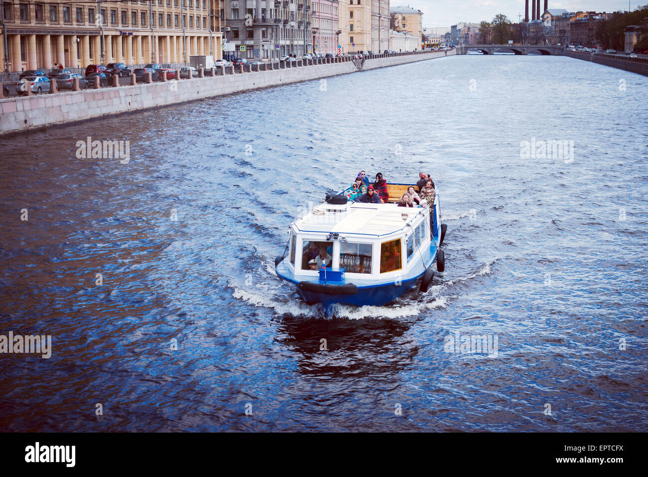 Board on Fontanka river, Saint Petersburg Stock Photo - Alamy