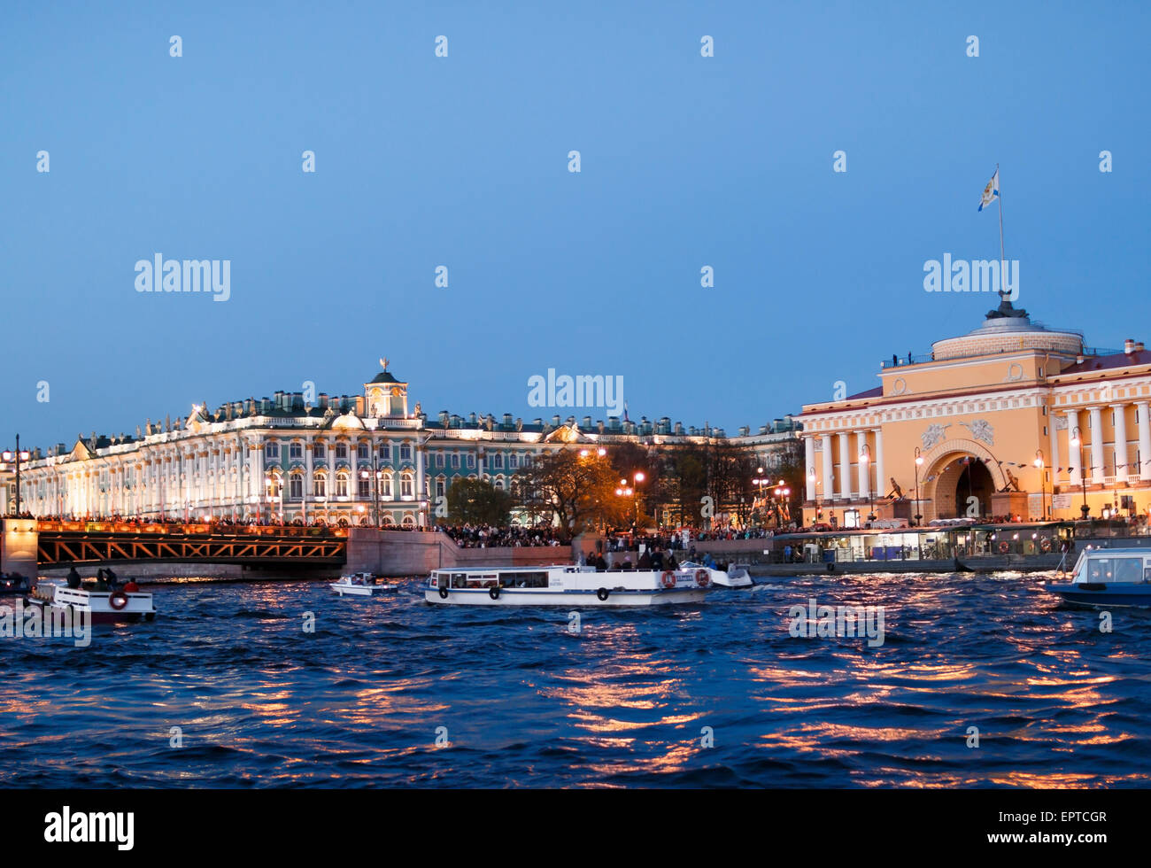 Celebrating of 9-th May in Saint Petersburg, night excursions on ships Stock Photo