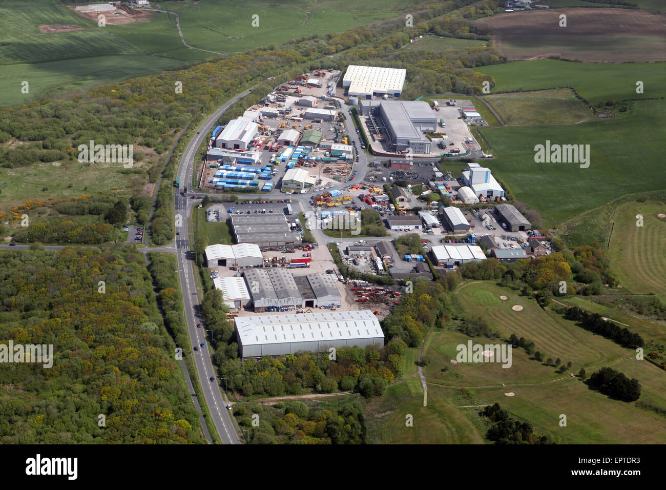 aerial view of Sowerby Woods Business Park, Industrial Estate near Barrow-in-Furness, UK Stock Photo