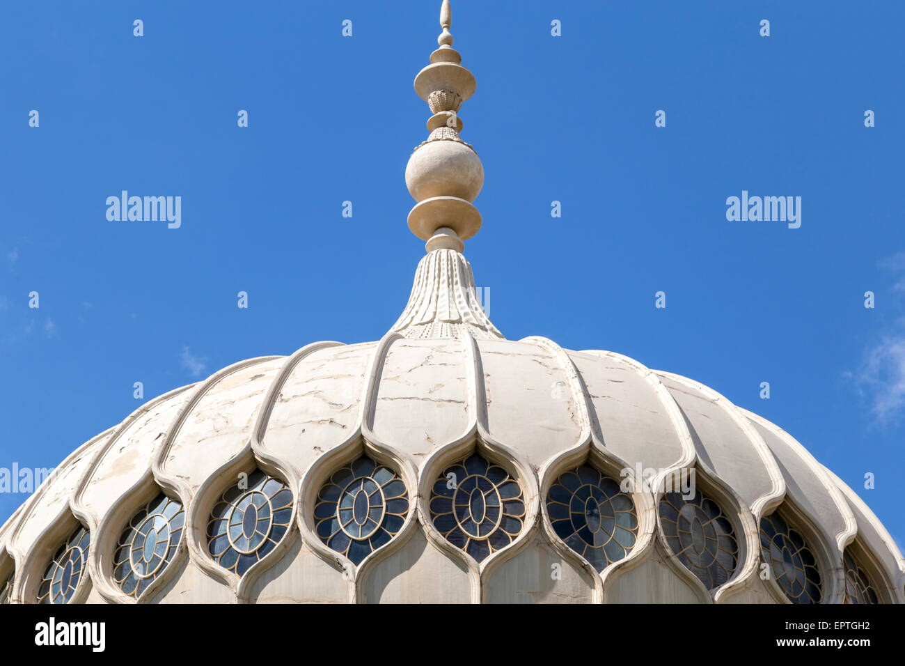 Detailed view of one of the ornate domes of the Royal Pavilion, a former royal residence in Brighton, East Sussex, England, UK. Stock Photo