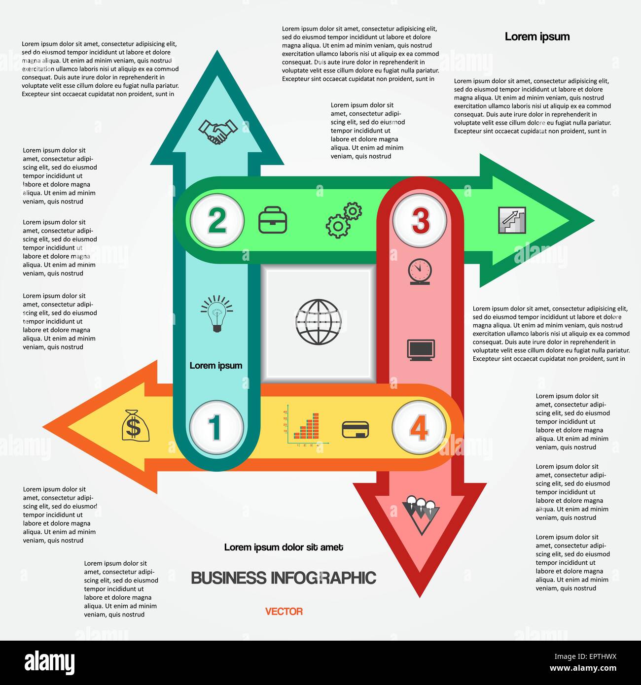 Template with 4 options multi-coloured arrows for infographic ...