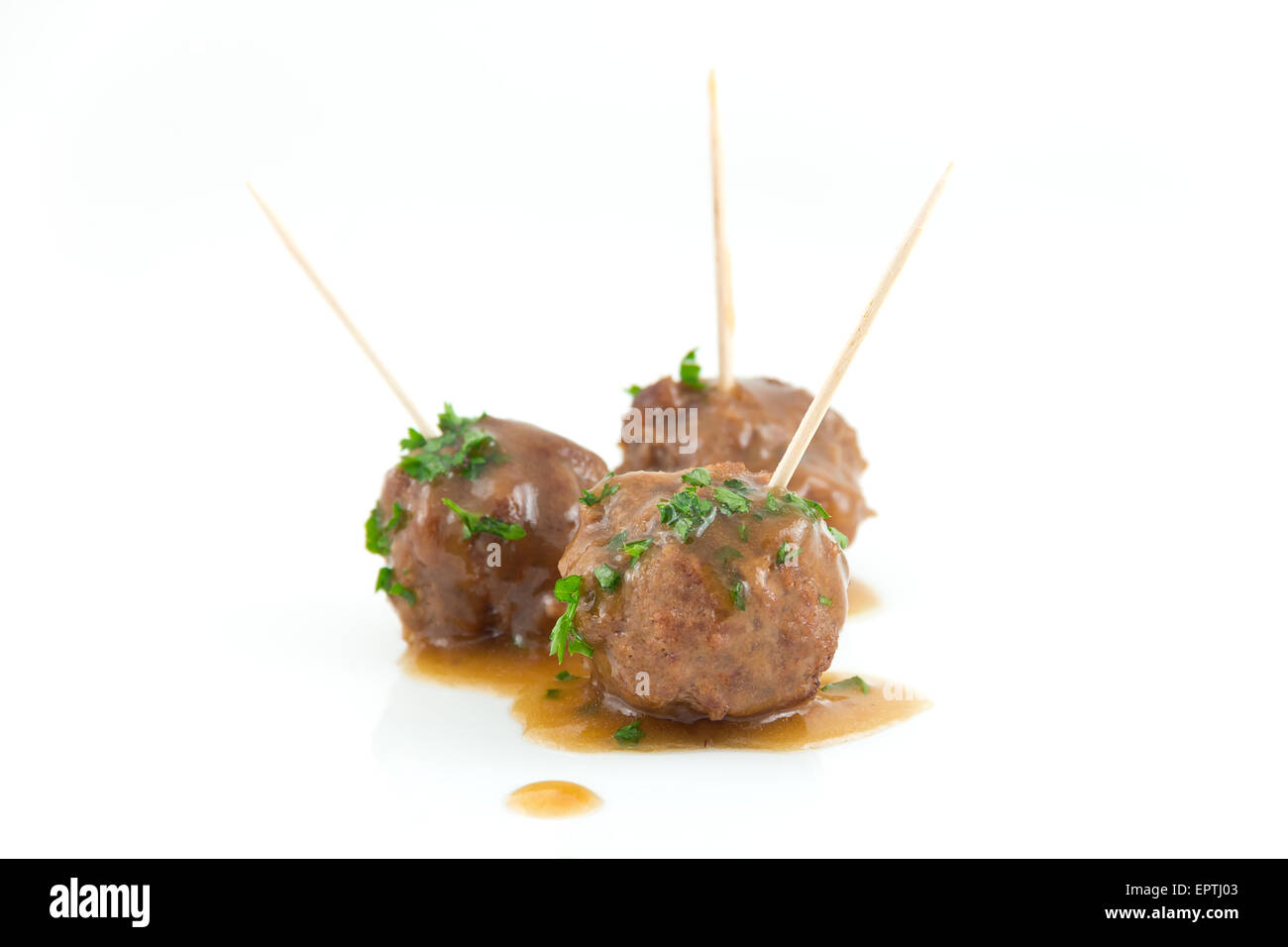 Delicious Swedish meatballs with a hearty brown sauce Stock Photo