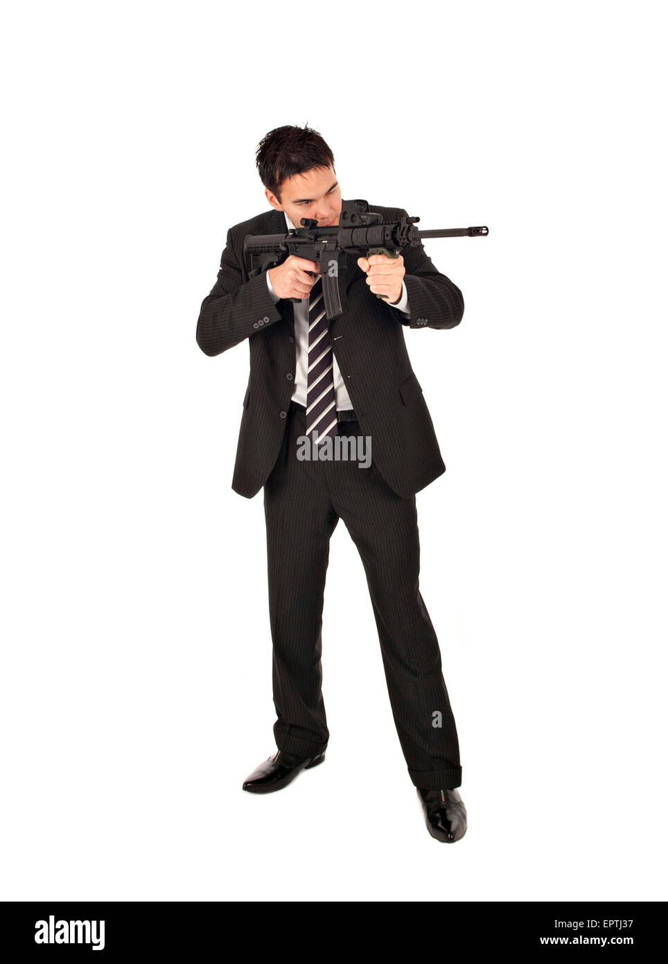 White man standing with an AR-15 Semi automatic gun Stock Photo - Alamy