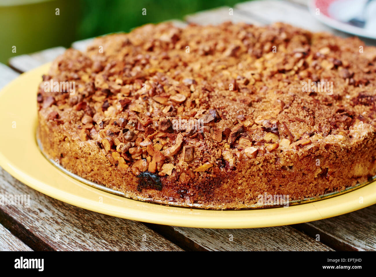 Rhubarb Coffeecake with Walnut Streusel Topping Stock Photo