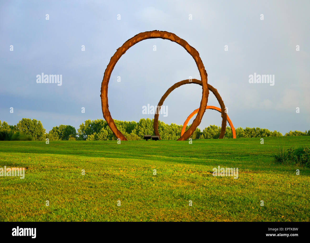 Gyre giant ellipses  stand upon a hill. at the NC Art Museum Stock Photo
