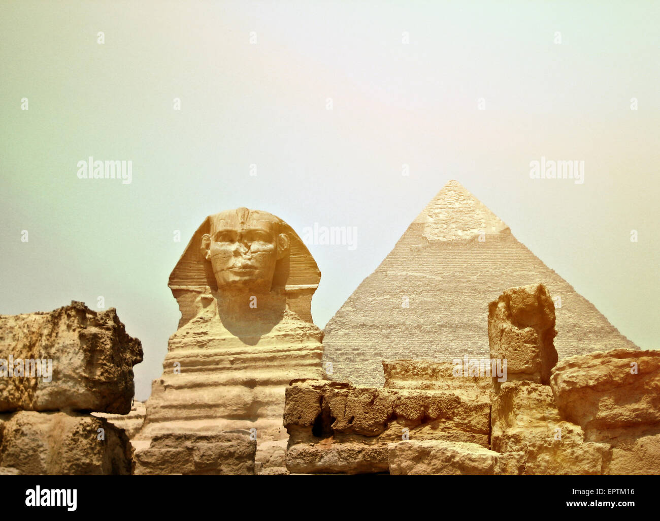 Sphinx and the Great pyramid in Egypt - Giza Stock Photo - Alamy
