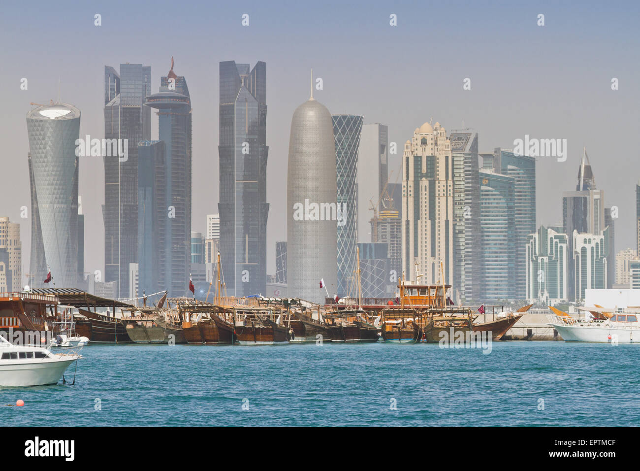 Doha skyscrapers - seen from Corniche promenade, Doha Qatar Stock Photo