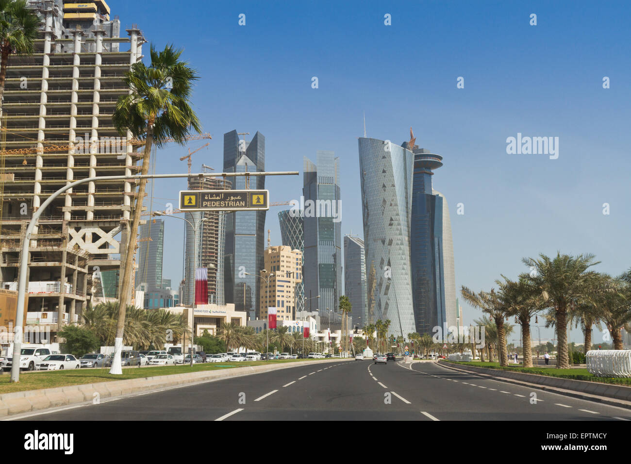 Doha skyscrapers - seen from Al Corniche Street in Al Dafna Doha Qatar Stock Photo