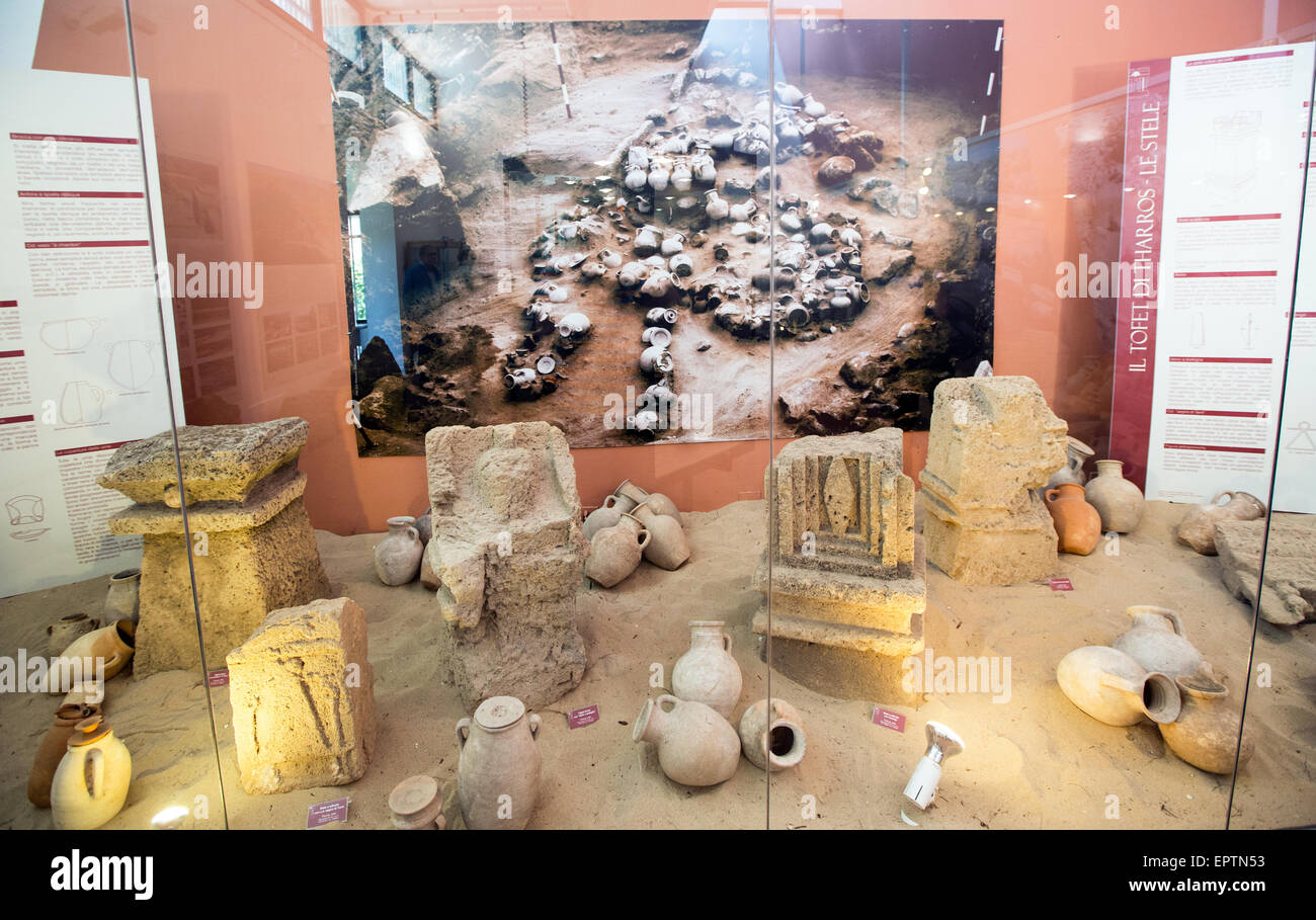Phoenician  Burial display Monte Prama Cabras Archeological Museum Sardinia Stock Photo