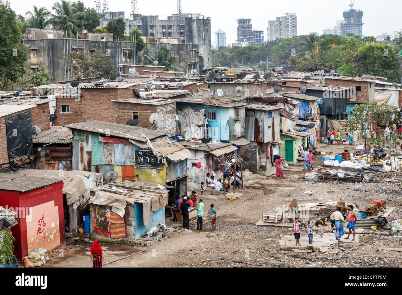 Mumbai India,Indian Asian,Dharavi,Shahu Nagar,slum,shanties,high population density,poverty,residents,low income,poor,visitors travel traveling tour t Stock Photo