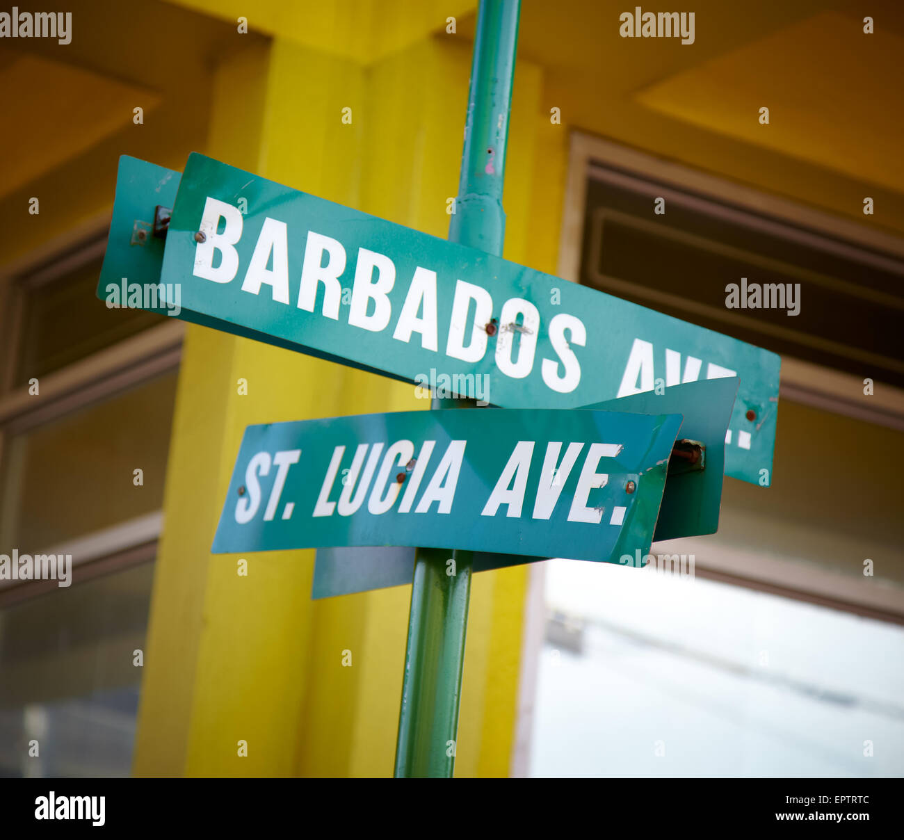 Closeup of street name signs, Jamaica Stock Photo Alamy