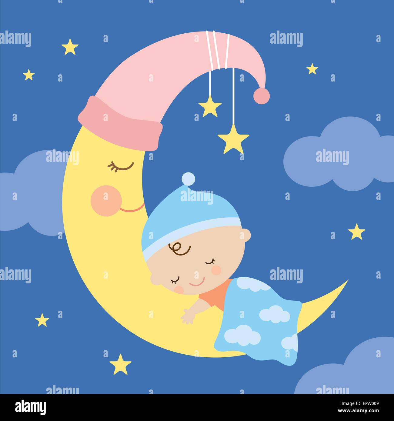 Vector illustration of a baby sleeping on the moon Stock Vector Image ...