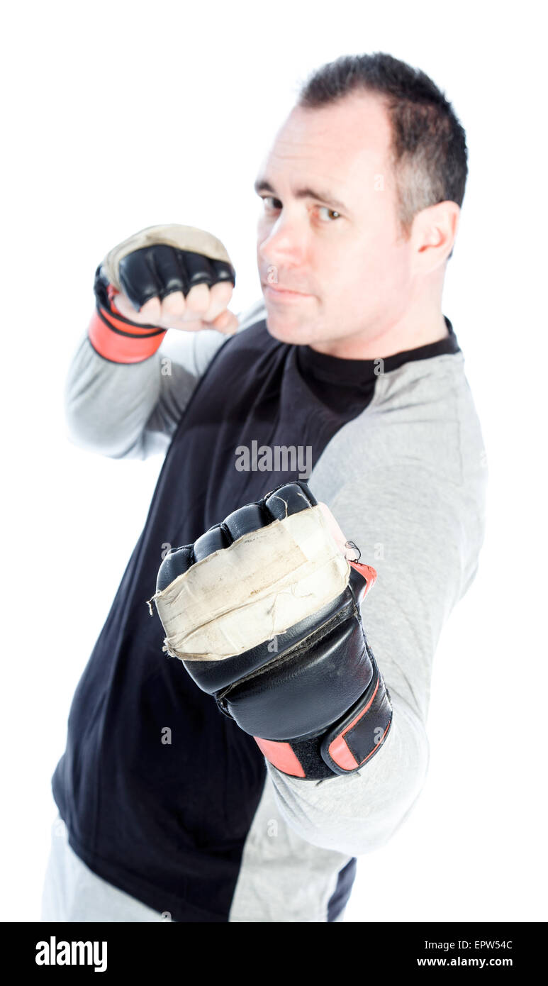 Caucasian boxer 40 years old isolated on a white background Stock Photo