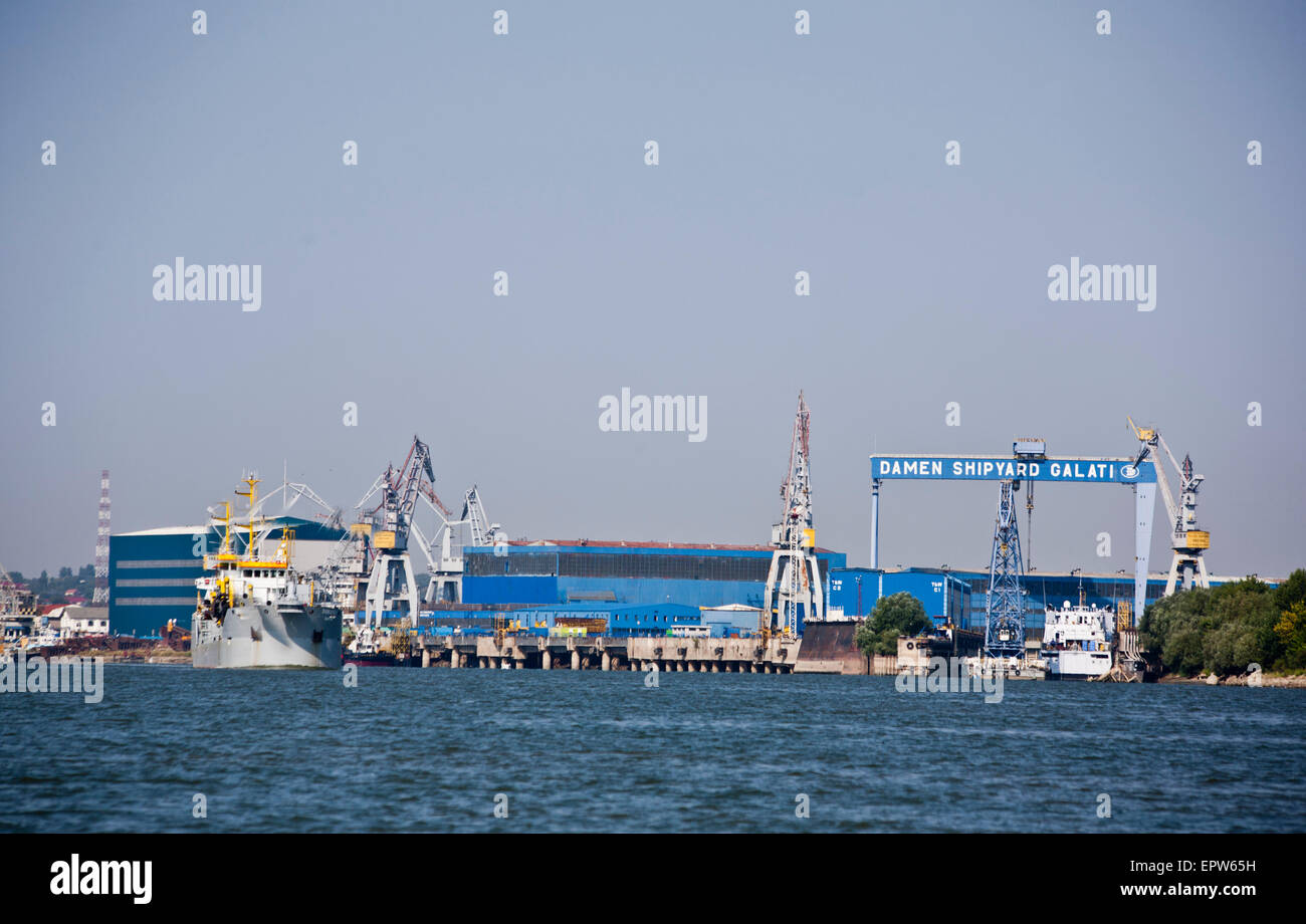 Damen Shipyard on the Danube in Galati in Romania Stock Photo