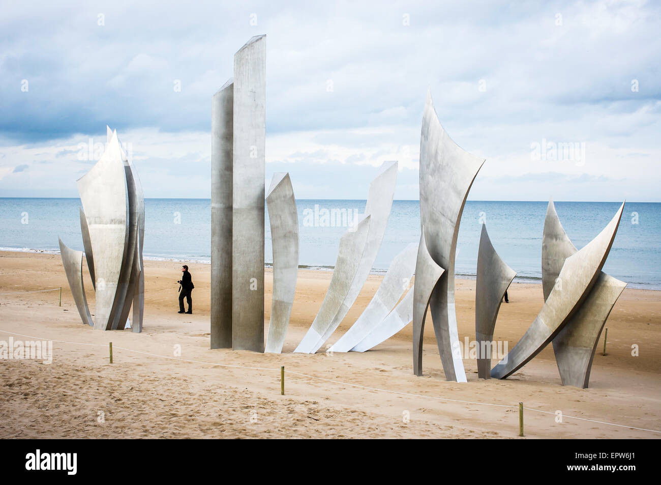 The impressive metal sculpture called Les Braves at Omaha Beach in Normandy, France. This is a monument to the dead from World W Stock Photo