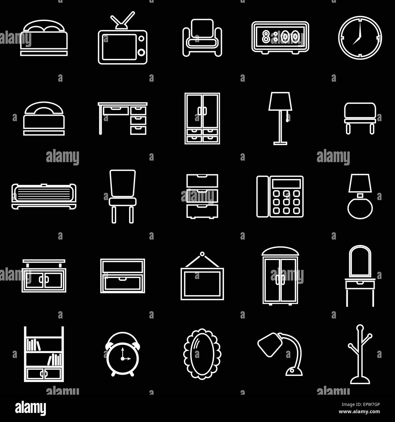 Bedroom line icons on black background, stock vector Stock Vector Image ...